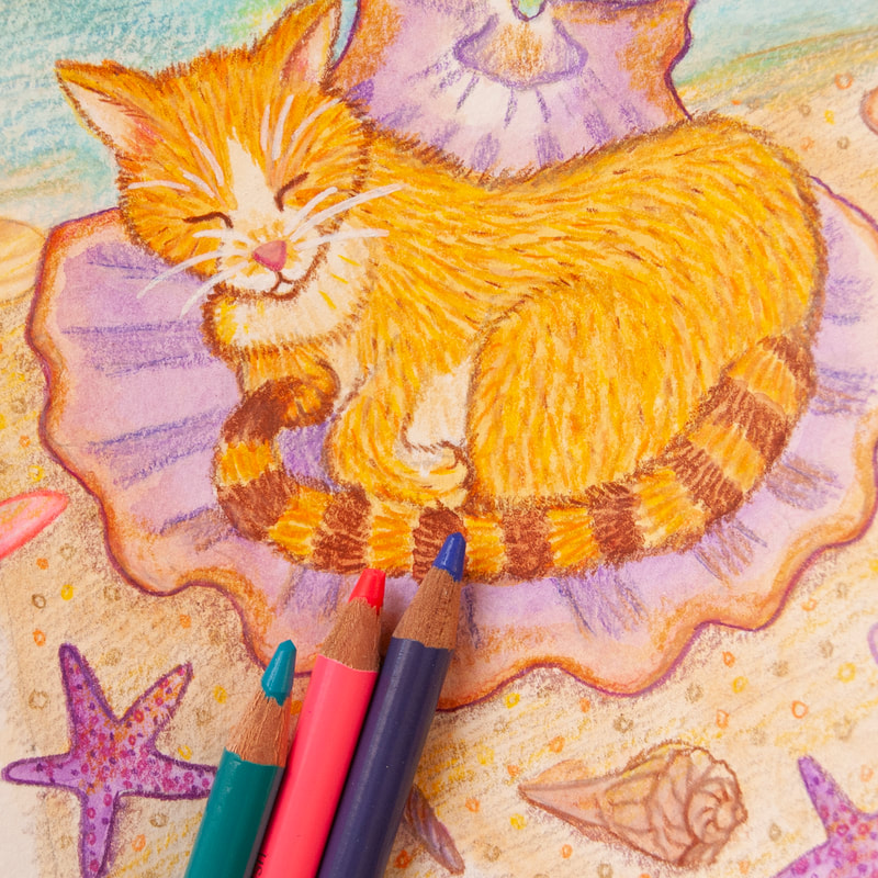 kitty in seashell sketch