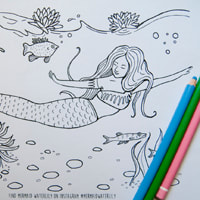 mermaid waterlily coloring page